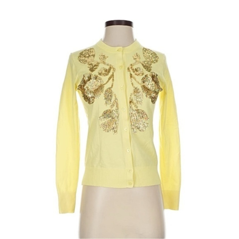 J. Crew Yellow Cardigan with Gold Floral Design
